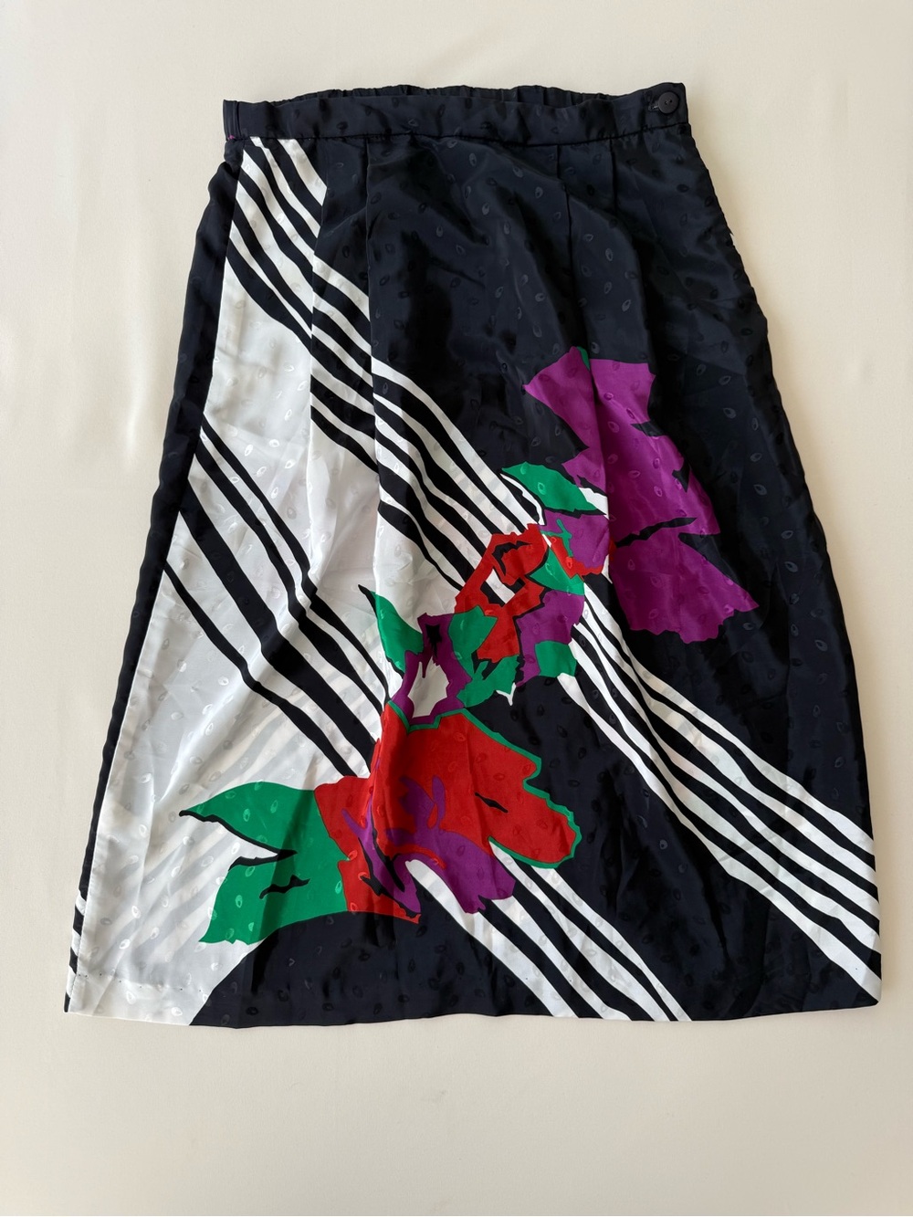 Floral Stripe A-Line Skirt in Black and White